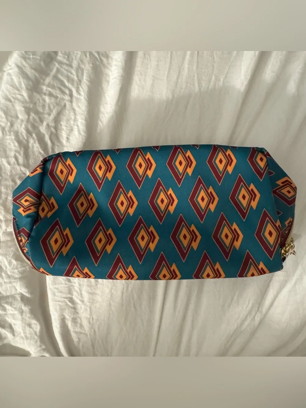New Estée Lauder Recycled Floral Makeup Travel Bag Pouch‎ Teal Gold Chain Charm